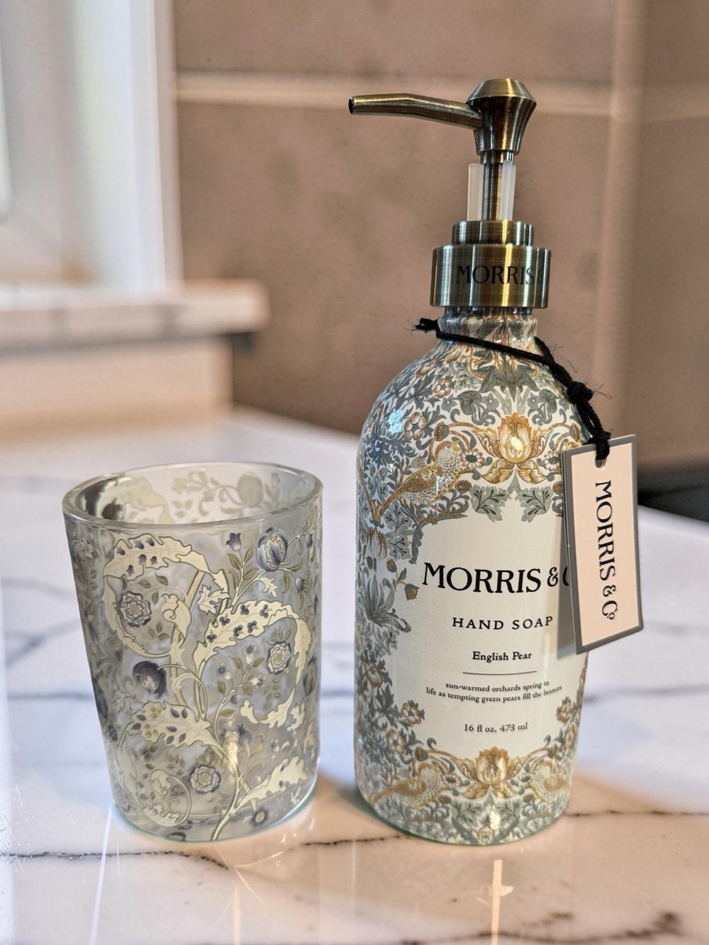 Morris & Co. NWT Cottagecore Floral English Pear Hand Soap & Tumbler Set